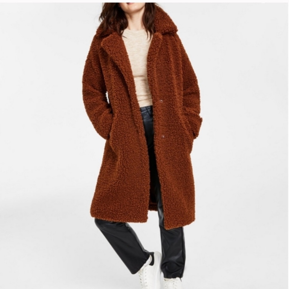BCBGENERATION Top Notch Collar Teddy Coat